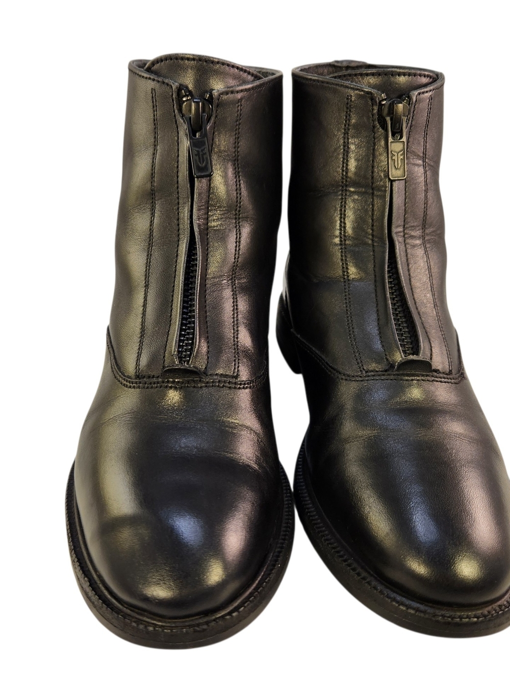 Frye Kelly Front Zip Black Leather Flat Boots size 6 m